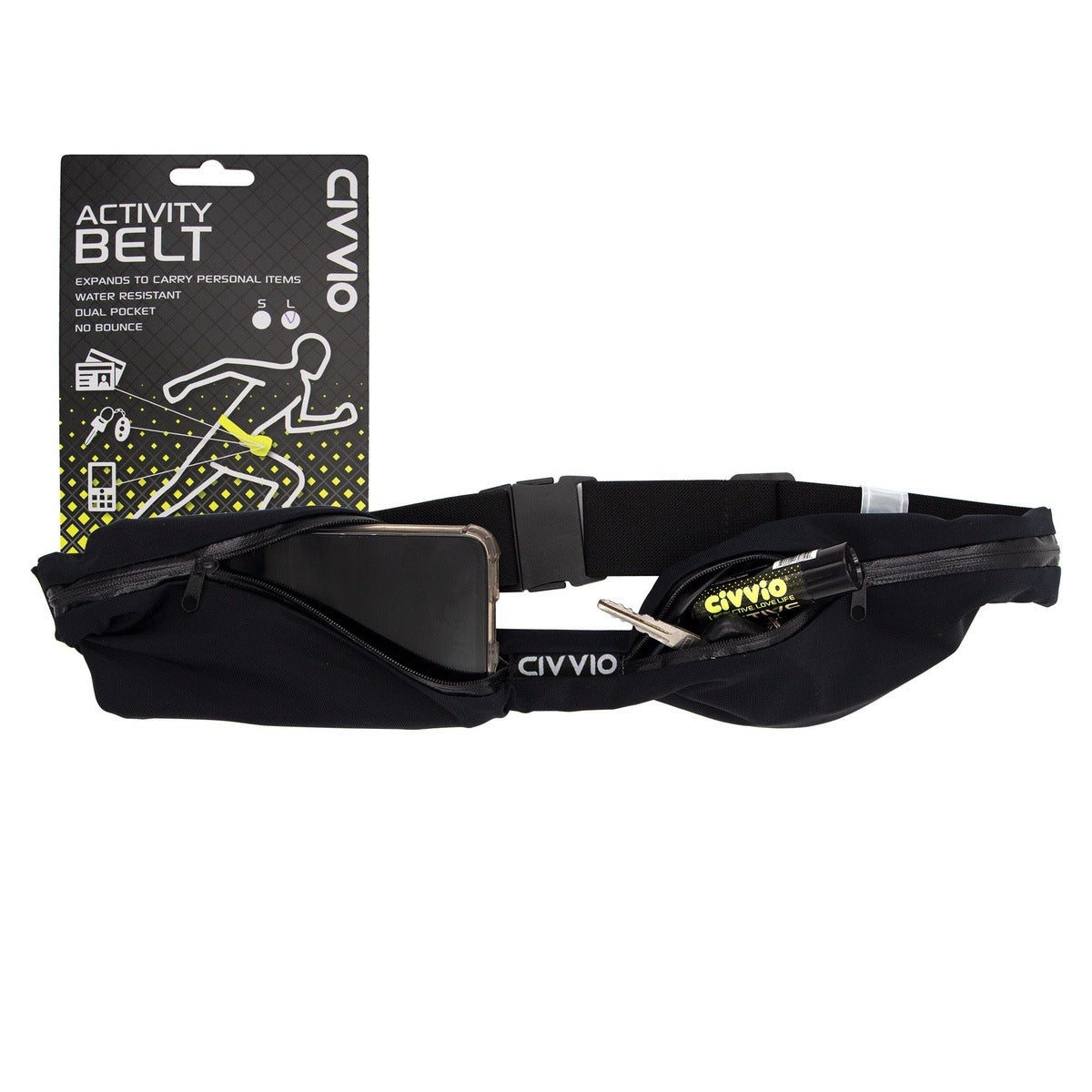 Civvio Green Running Activity Belt Reflective Water Resistant Pockets Green S